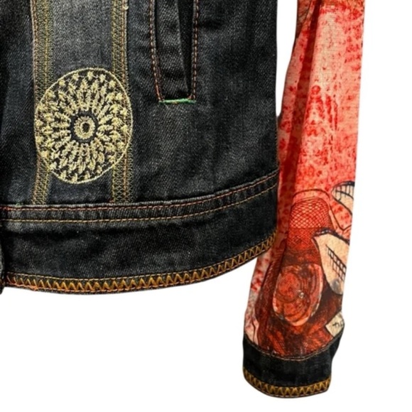 Desigual Women's Denim Jacket with Vibrant Sleeves - Picture 5 of 9